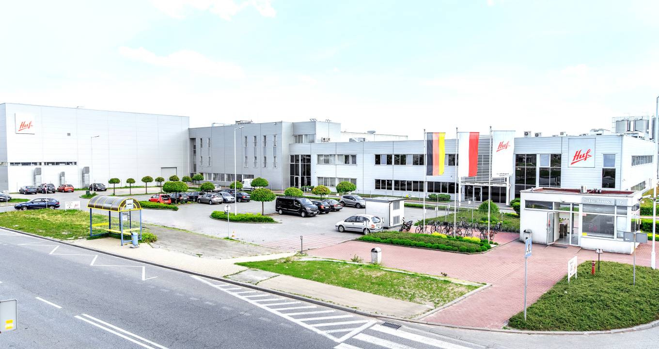 Exterior view of the Huf Polska plant in Tychy.